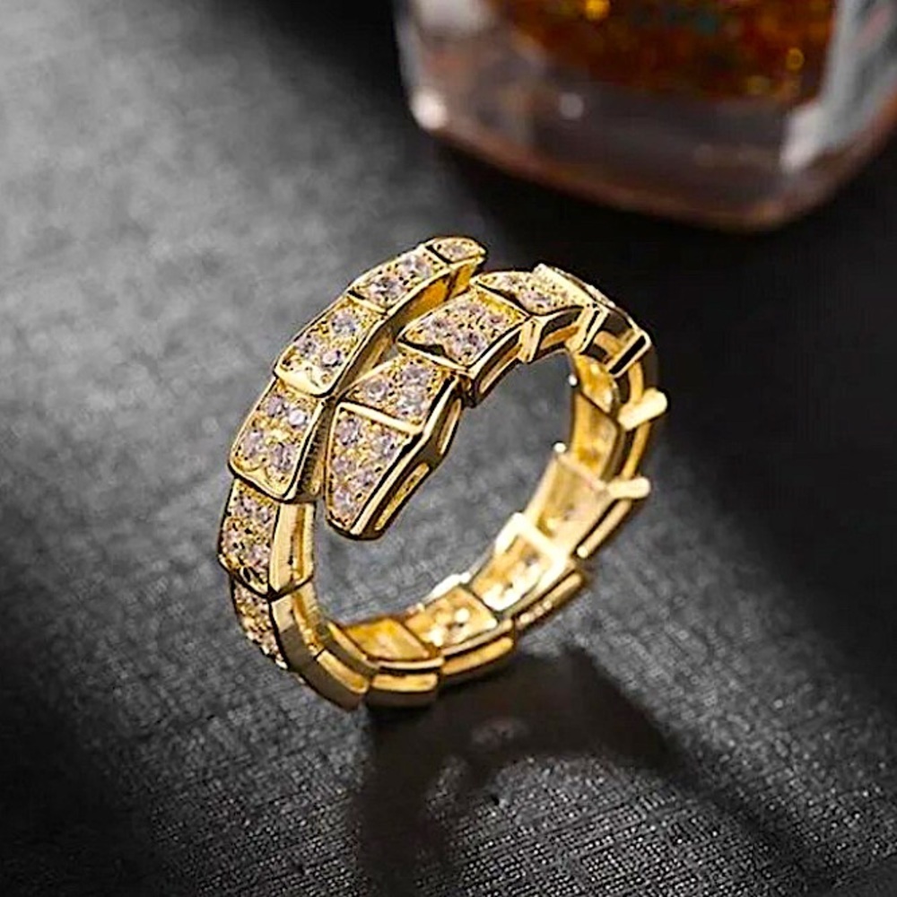 Gold Zircon Snake Bangle Bracelet Ring Set, - Picture 3 of 4